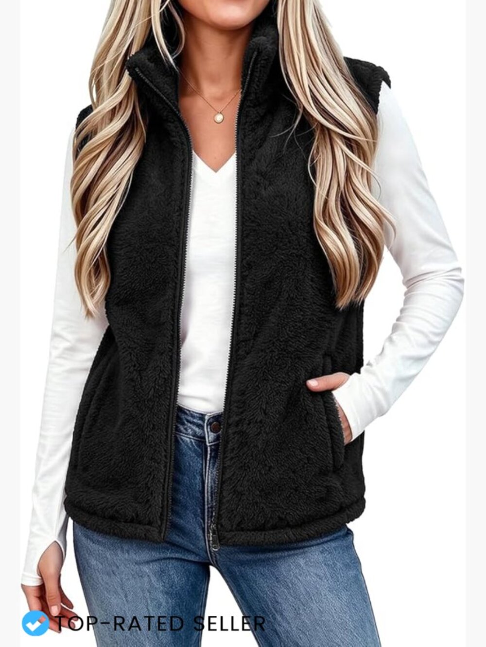 Sherpa Fleece Vest Warm Cozy Zip Up Sleeveless Outerwear with Pockets